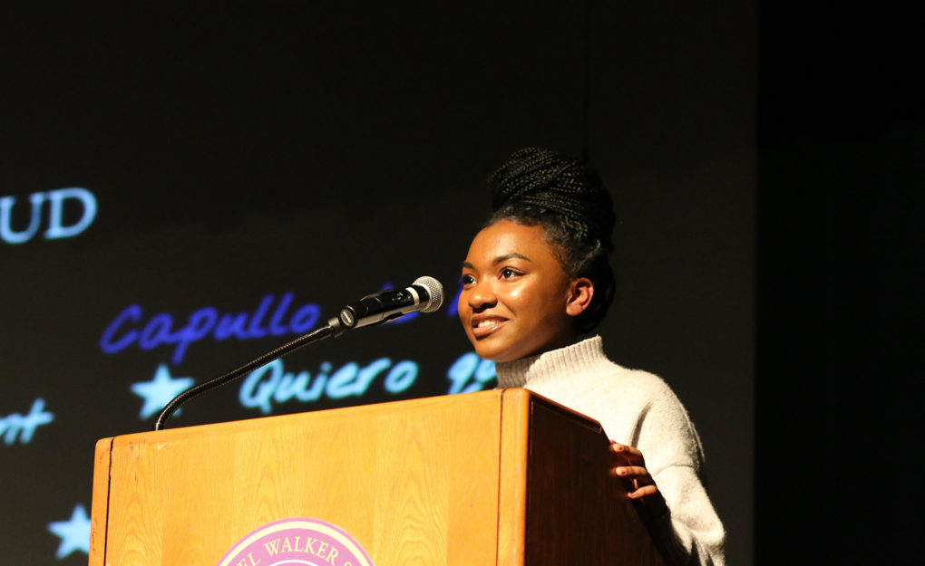 Student at podium