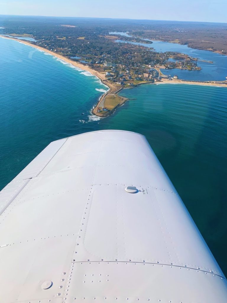Aerial view from plane over CT southern coast